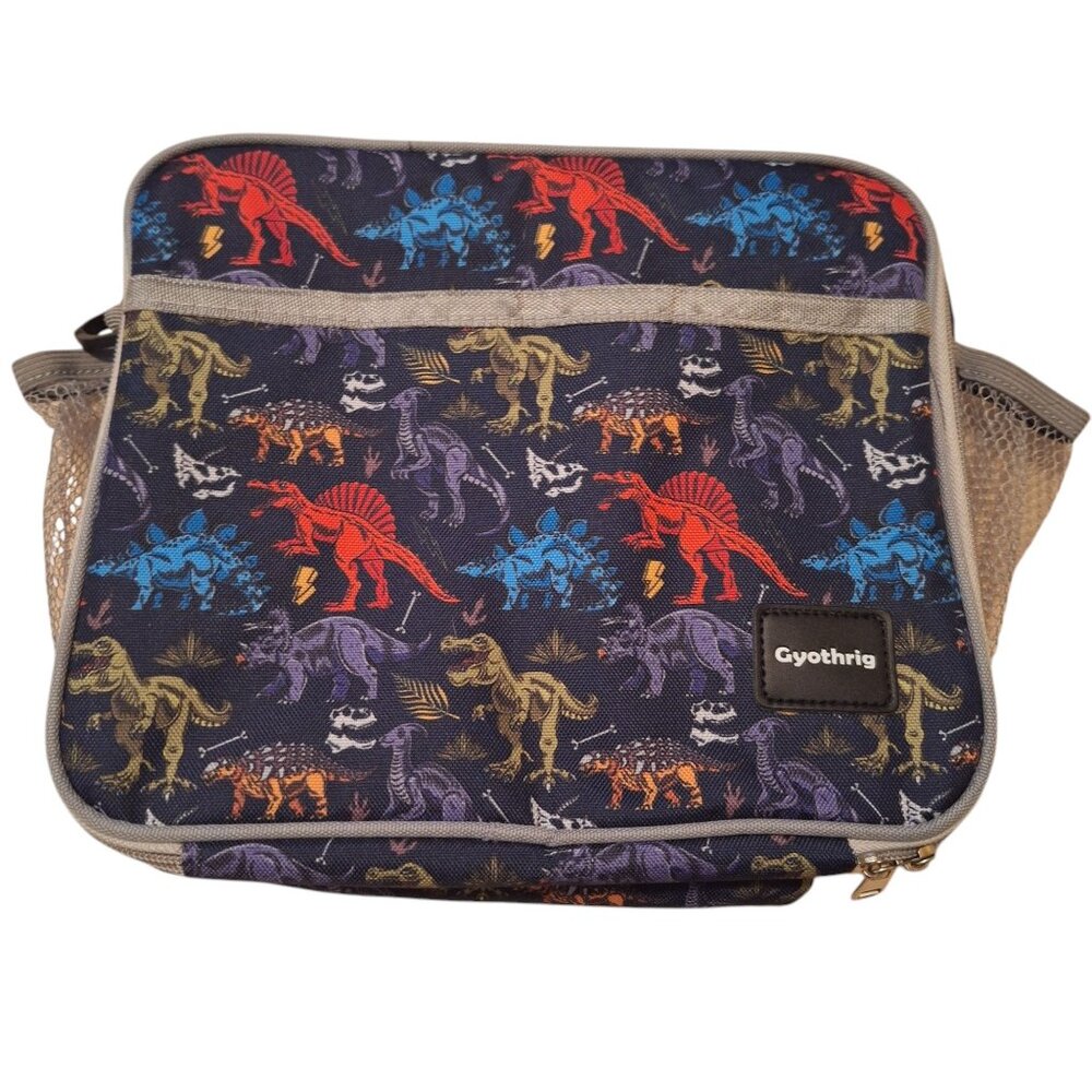 Gyothrig Dinosaur Print Insulated Lunch Bag Shoulder Strap Mesh Pockets School‎